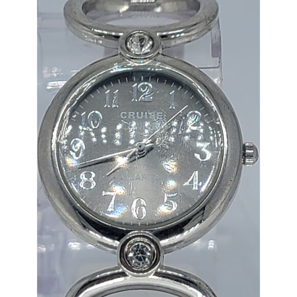 Cruise Club Silver Tone Dial Round Case Hinge Bracelet Band Watch